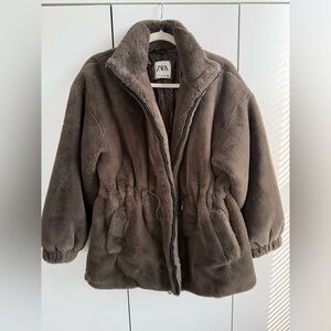 Zara Chocolate Faux Fur Coat